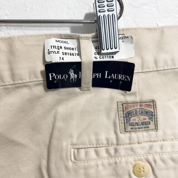 NWT Polo Ralph Lauren Shorts Men 42 Light Tan Cream Pleated Chino Tyler Vintage - Picture 3 of 7